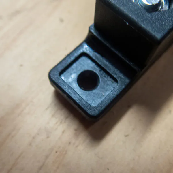 Rubber foot removed and 4mm hole widened to 5mm.
