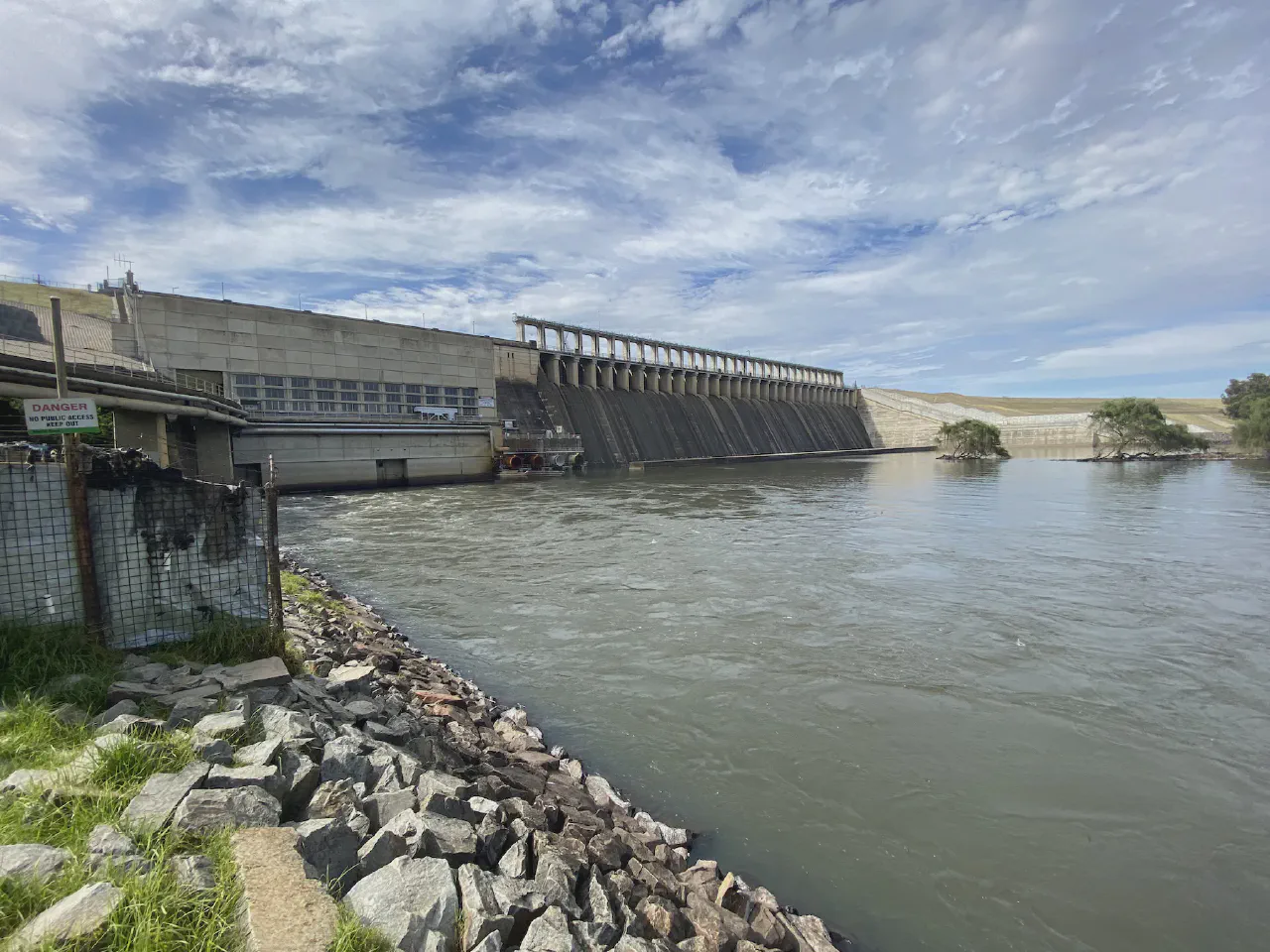The strong current coming out of the weir