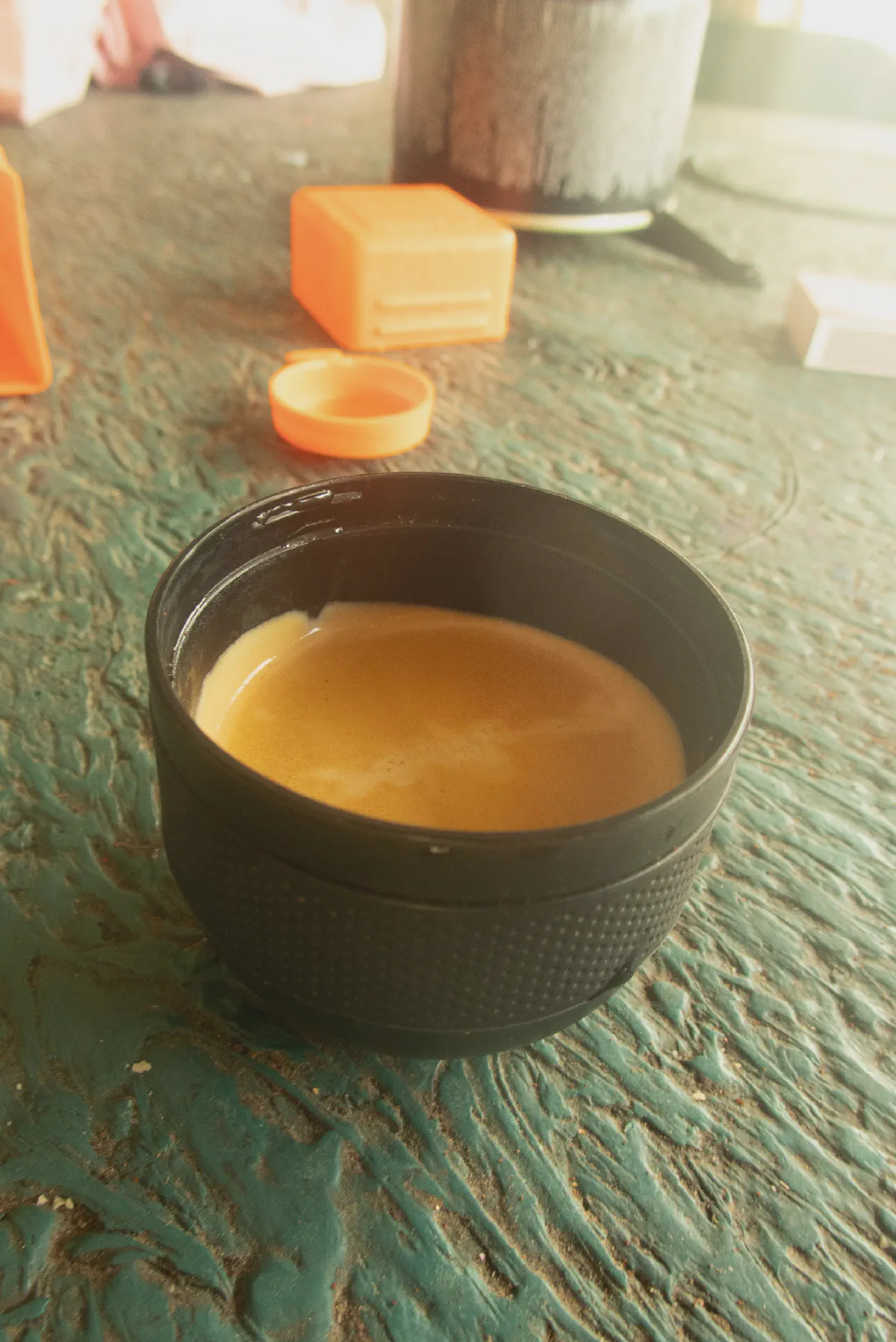 Having a coffee at the border