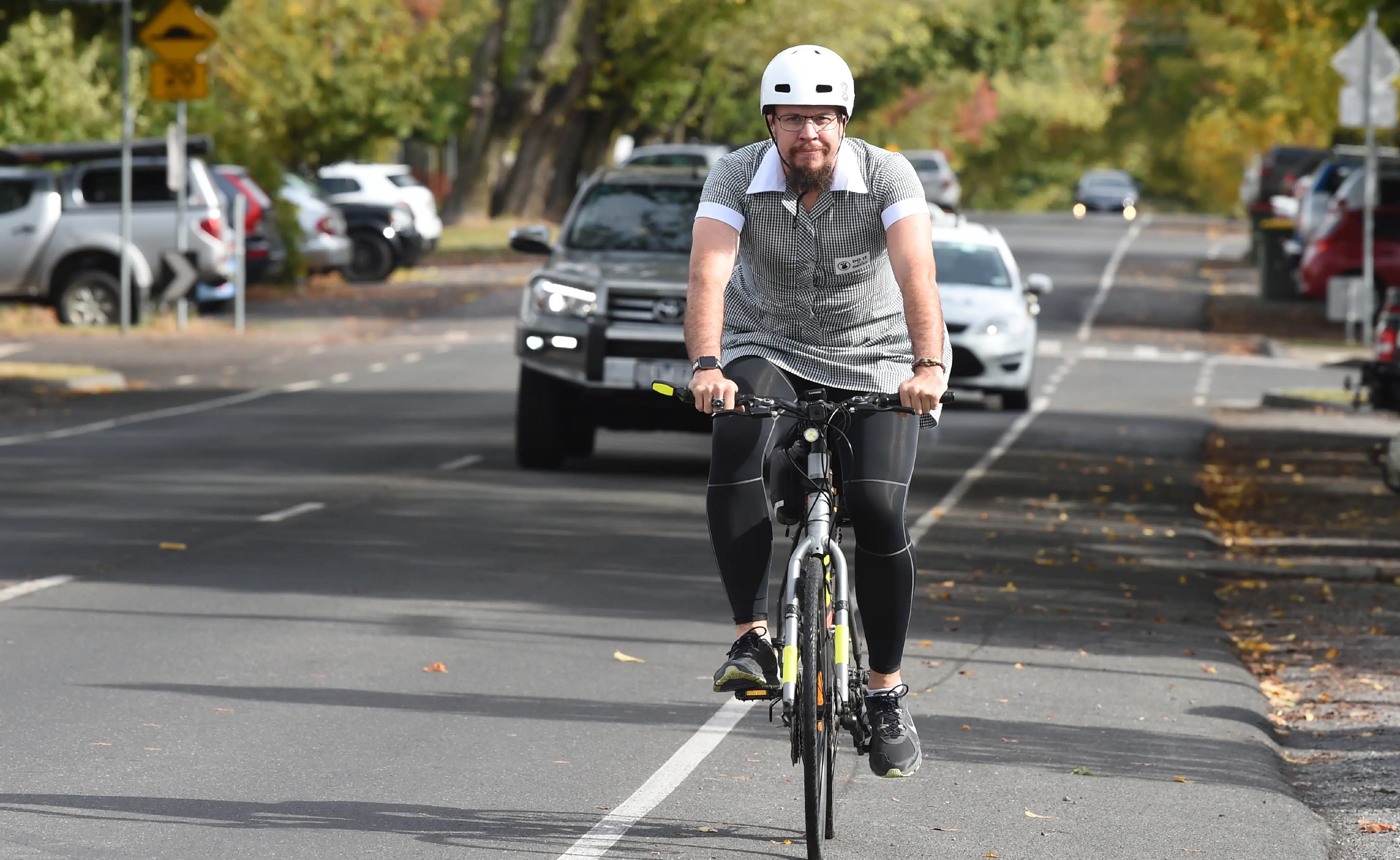 PEDAL POWER: Ryan Moore is preparing to cycle from Melbourne to Adelaide in a school dress to raise awareness for female education. Picture: Kate Healy