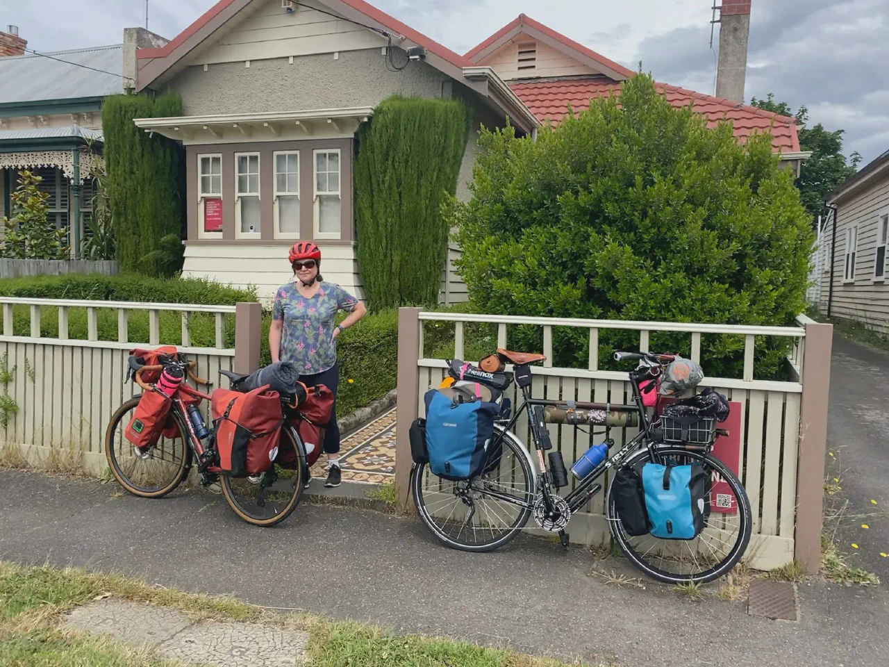 Danielle standing with our bikes in front of our house in Ballarat, ready to depart on our tour.
