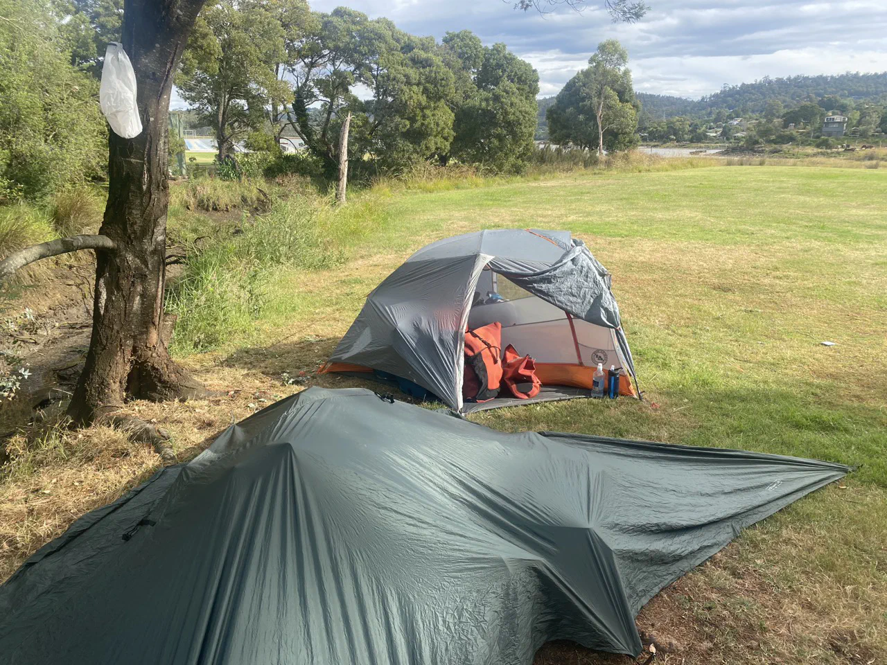Setting up camp out of the way at Gravelly Beach