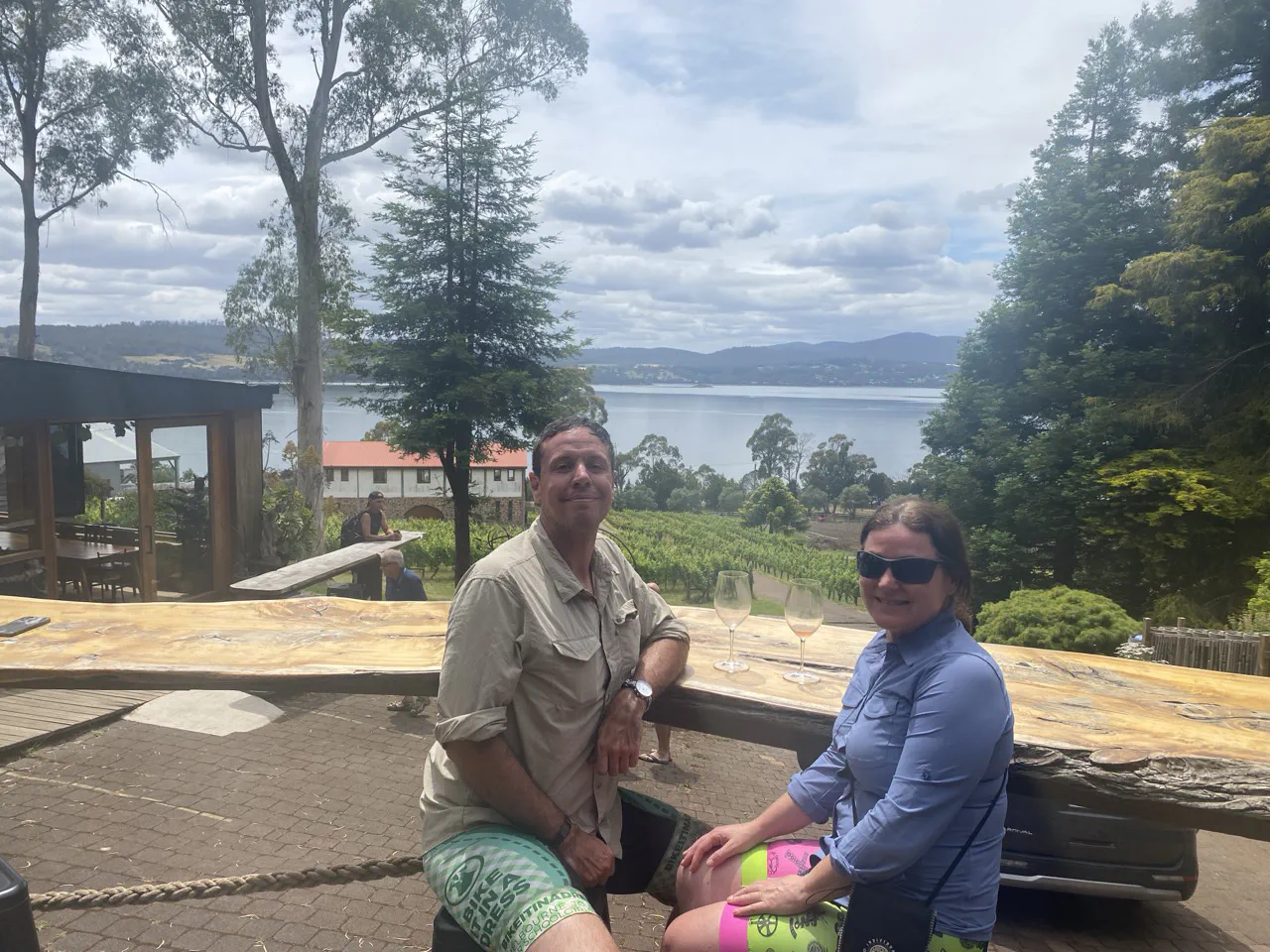 Danielle and I enjoying the beautiful vista from the Marion&rsquo;s Vineyard cellar door