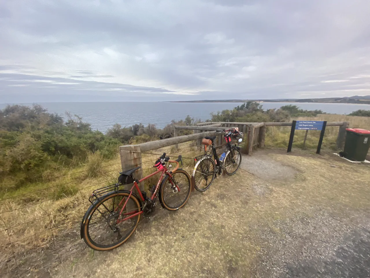 Our bikes looking out at Bass Strait